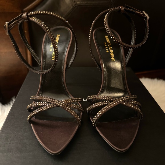 YSL Ava Sandals in Crepe Satin with Rhinestones - Picture 5 of 17